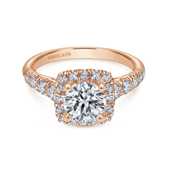Gabriel - 14K Rose Gold Cushion Halo Round Diamond Engagement Ring