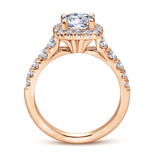 14K Rose Gold Cushion Halo Round Diamond Engagement Ring