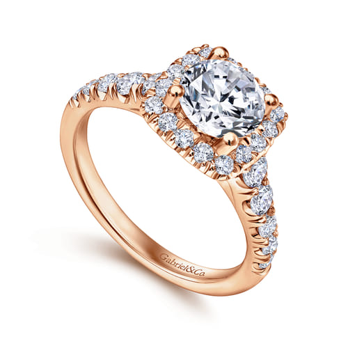 14K Rose Gold Cushion Halo Round Diamond Engagement Ring