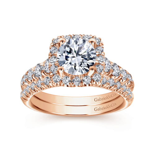14K Rose Gold Cushion Halo Round Diamond Engagement Ring