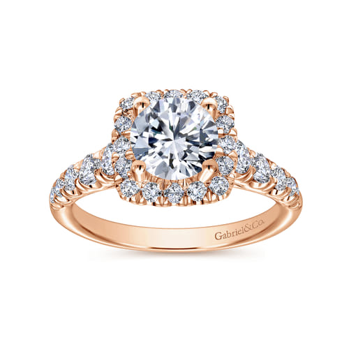 14K Rose Gold Cushion Halo Round Diamond Engagement Ring