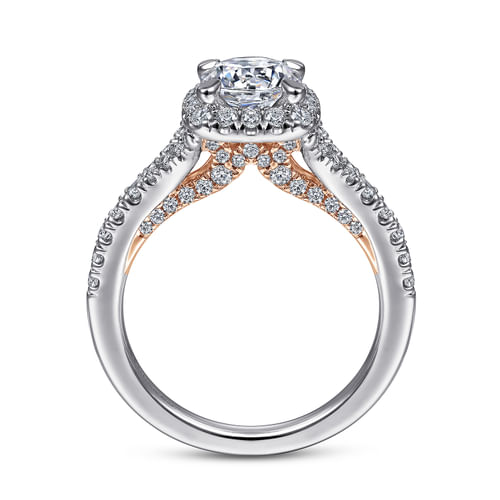 14K Rose Gold Cushion Halo Round Diamond Engagement Ring