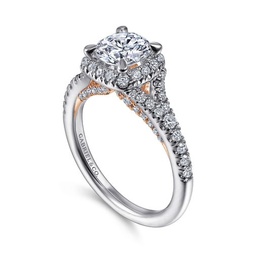 14K Rose Gold Cushion Halo Round Diamond Engagement Ring