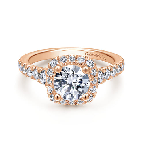 14K Rose Gold Cushion Halo Round Diamond Engagement Ring