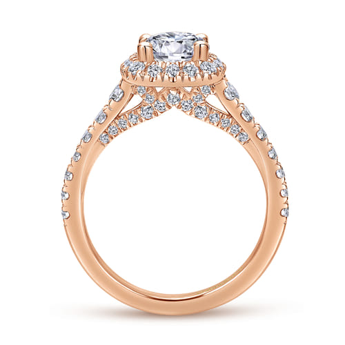 14K Rose Gold Cushion Halo Round Diamond Engagement Ring