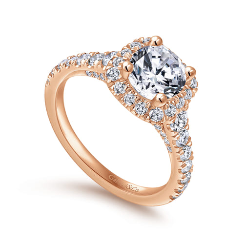 14K Rose Gold Cushion Halo Round Diamond Engagement Ring