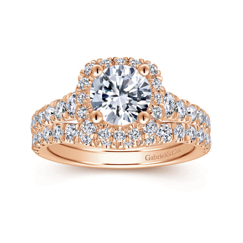 14K Rose Gold Cushion Halo Round Diamond Engagement Ring