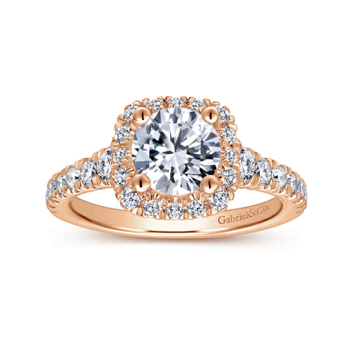 14K Rose Gold Cushion Halo Round Diamond Engagement Ring