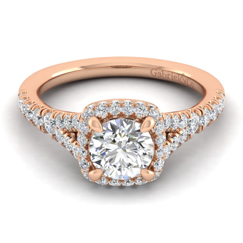 14K Rose Gold Cushion Halo Round Diamond Engagement Ring