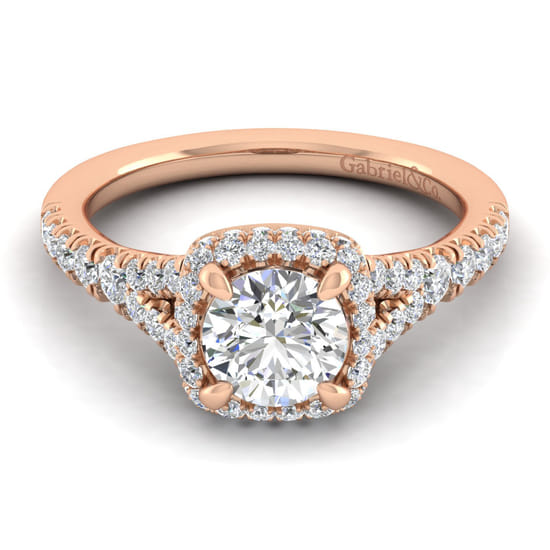 Gabriel - 14K Rose Gold Cushion Halo Round Diamond Engagement Ring