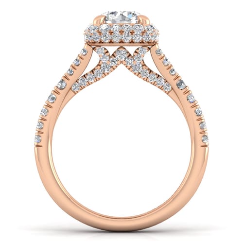 14K Rose Gold Cushion Halo Round Diamond Engagement Ring