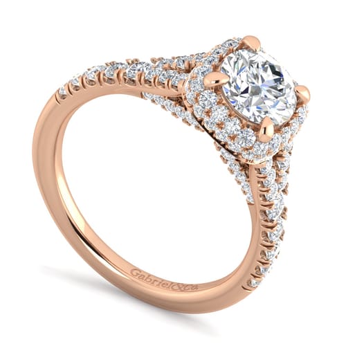 14K Rose Gold Cushion Halo Round Diamond Engagement Ring