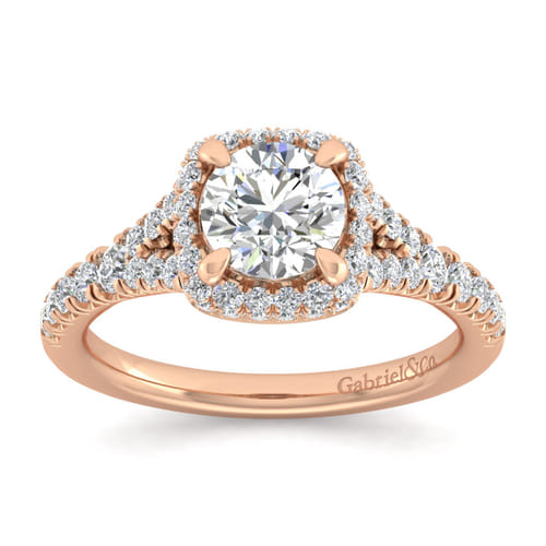 14K Rose Gold Cushion Halo Round Diamond Engagement Ring