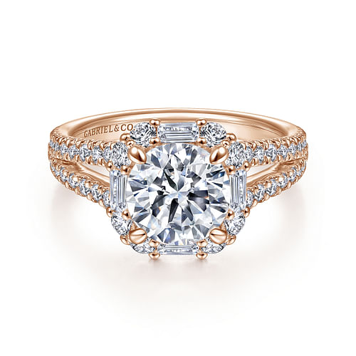 14K Rose Gold Cushion Halo Round Diamond Engagement Ring