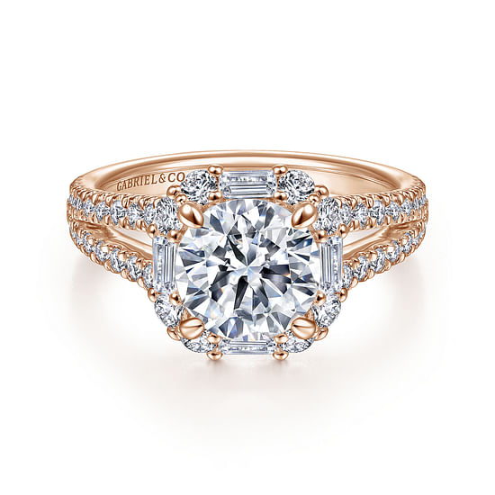 Gabriel - 14K Rose Gold Cushion Halo Round Diamond Engagement Ring