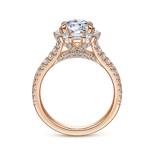 14K Rose Gold Cushion Halo Round Diamond Engagement Ring