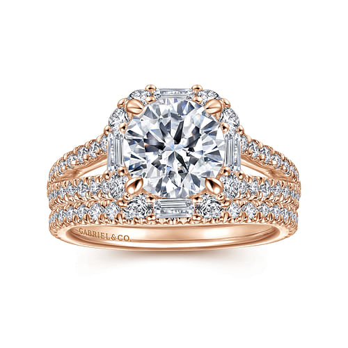 14K Rose Gold Cushion Halo Round Diamond Engagement Ring