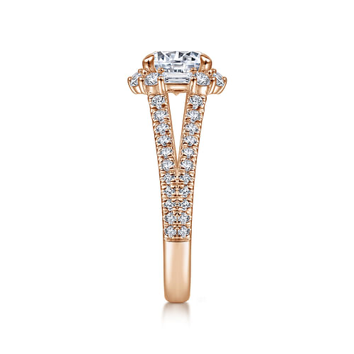 14K Rose Gold Cushion Halo Round Diamond Engagement Ring