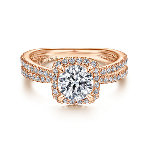 14K Rose Gold Cushion Halo Round Diamond Engagement Ring