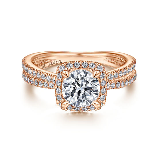 Gabriel - 14K Rose Gold Cushion Halo Round Diamond Engagement Ring