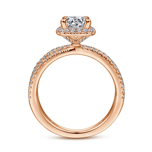 14K Rose Gold Cushion Halo Round Diamond Engagement Ring
