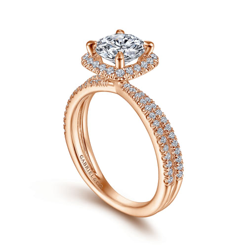 14K Rose Gold Cushion Halo Round Diamond Engagement Ring
