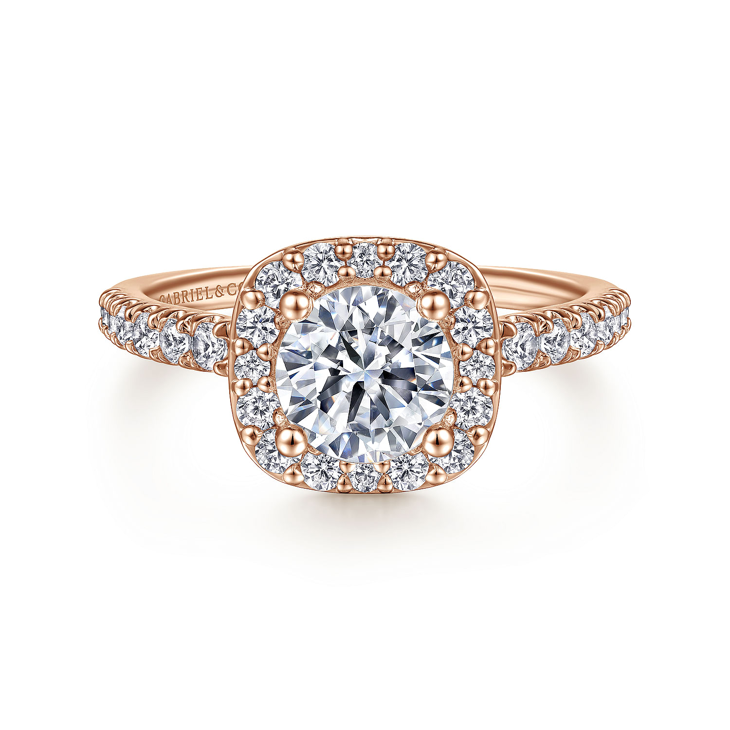 Gabriel - 14K Rose Gold Cushion Halo Round Diamond Engagement Ring