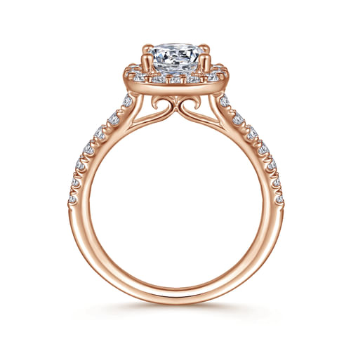 14K Rose Gold Cushion Halo Round Diamond Engagement Ring