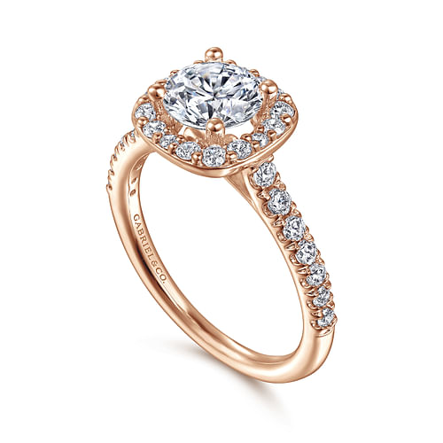 14K Rose Gold Cushion Halo Round Diamond Engagement Ring