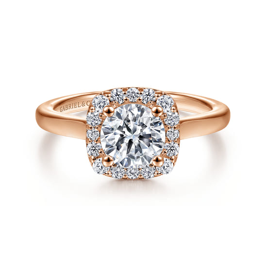 Gabriel - 14K Rose Gold Cushion Halo Round Diamond Engagement Ring