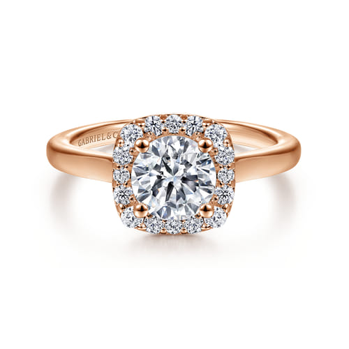 14K Rose Gold Cushion Halo Round Diamond Engagement Ring 14K Rose Gold Cushion Halo Round Diamond Engagement Ring