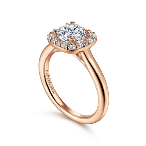 14K Rose Gold Cushion Halo Round Diamond Engagement Ring 14K Rose Gold Cushion Halo Round Diamond Engagement Ring