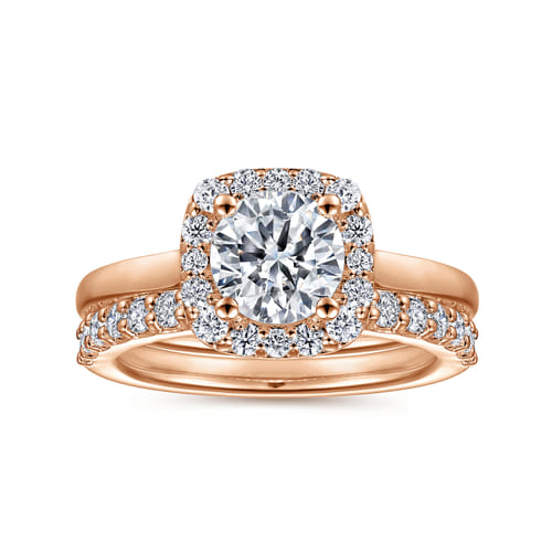 14K Rose Gold Cushion Halo Round Diamond Engagement Ring 14K Rose Gold Cushion Halo Round Diamond Engagement Ring