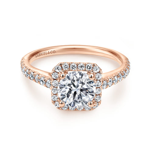 14K Rose Gold Cushion Halo Round Diamond Engagement Ring