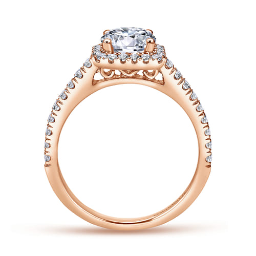 14K Rose Gold Cushion Halo Round Diamond Engagement Ring