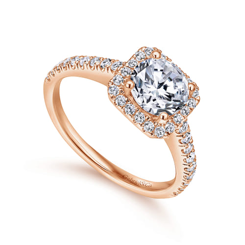 14K Rose Gold Cushion Halo Round Diamond Engagement Ring