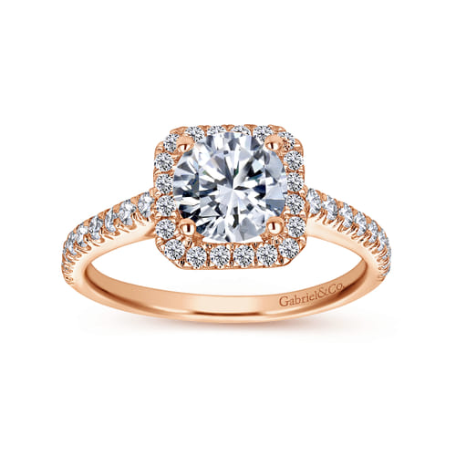 14K Rose Gold Cushion Halo Round Diamond Engagement Ring