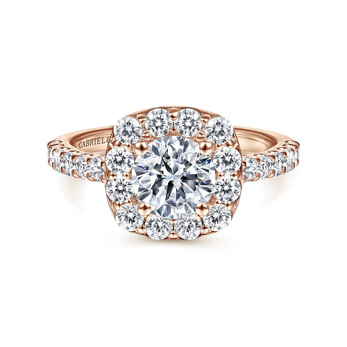 14K Rose Gold Cushion Halo Round Diamond Engagement Ring
