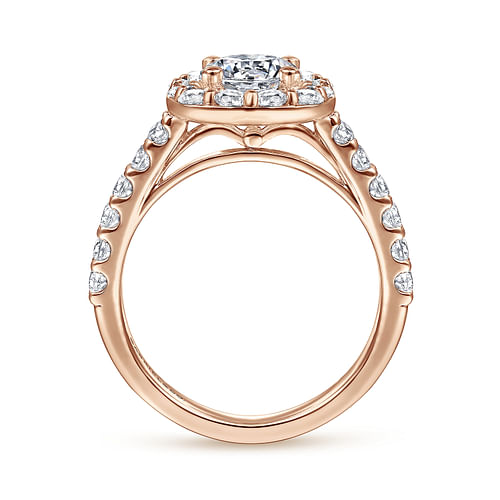 14K Rose Gold Cushion Halo Round Diamond Engagement Ring