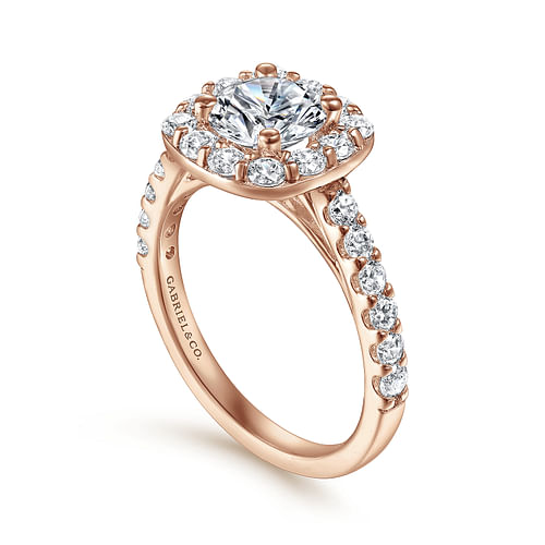 14K Rose Gold Cushion Halo Round Diamond Engagement Ring