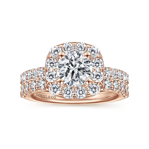 14K Rose Gold Cushion Halo Round Diamond Engagement Ring