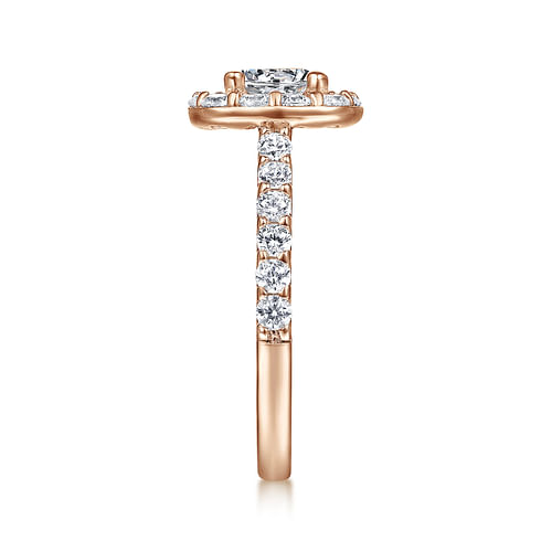 14K Rose Gold Cushion Halo Round Diamond Engagement Ring
