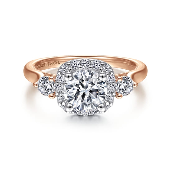 Gabriel - 14K Rose Gold Cushion Halo Round Diamond Engagement Ring