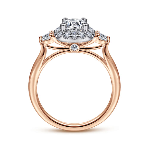 14K Rose Gold Cushion Halo Round Diamond Engagement Ring