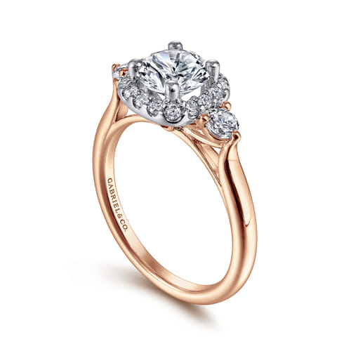14K Rose Gold Cushion Halo Round Diamond Engagement Ring