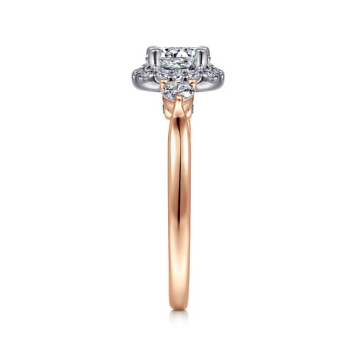 14K Rose Gold Cushion Halo Round Diamond Engagement Ring