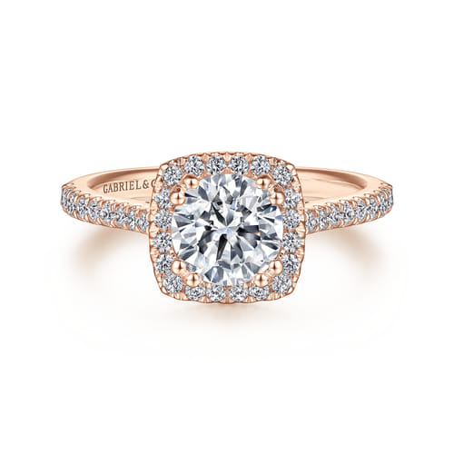 14K Rose Gold Cushion Halo Round Diamond Engagement Ring