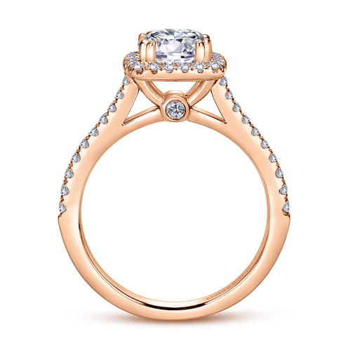 14K Rose Gold Cushion Halo Round Diamond Engagement Ring