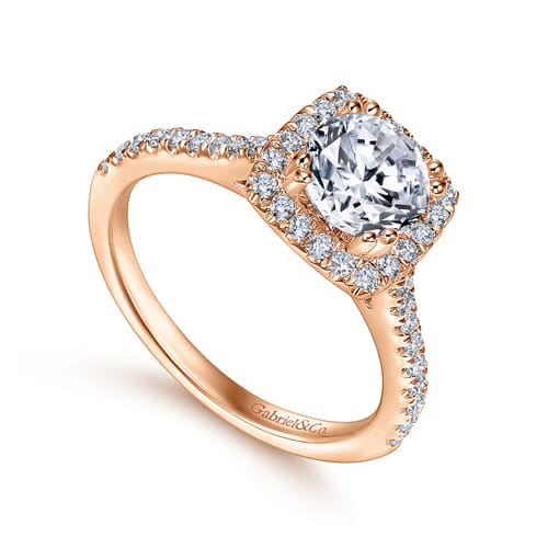 14K Rose Gold Cushion Halo Round Diamond Engagement Ring