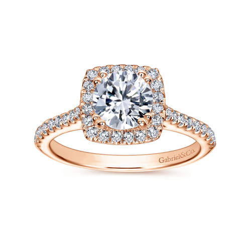 14K Rose Gold Cushion Halo Round Diamond Engagement Ring